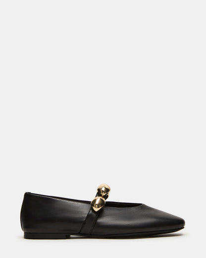 POPPIN Black Leather Mary Jane Ballet Women's Flat - Steve Madden
