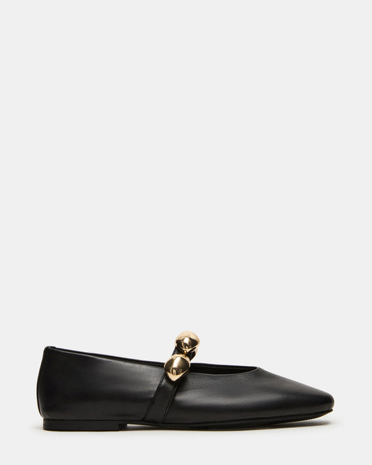POPPIN Black Leather Mary Jane Ballet Women's Flat - Steve Madden