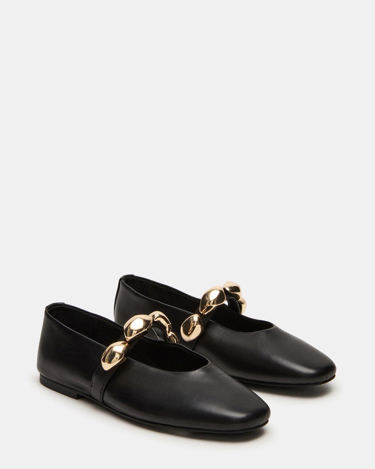 POPPIN Black Leather Mary Jane Ballet Women's Flat - Steve Madden
