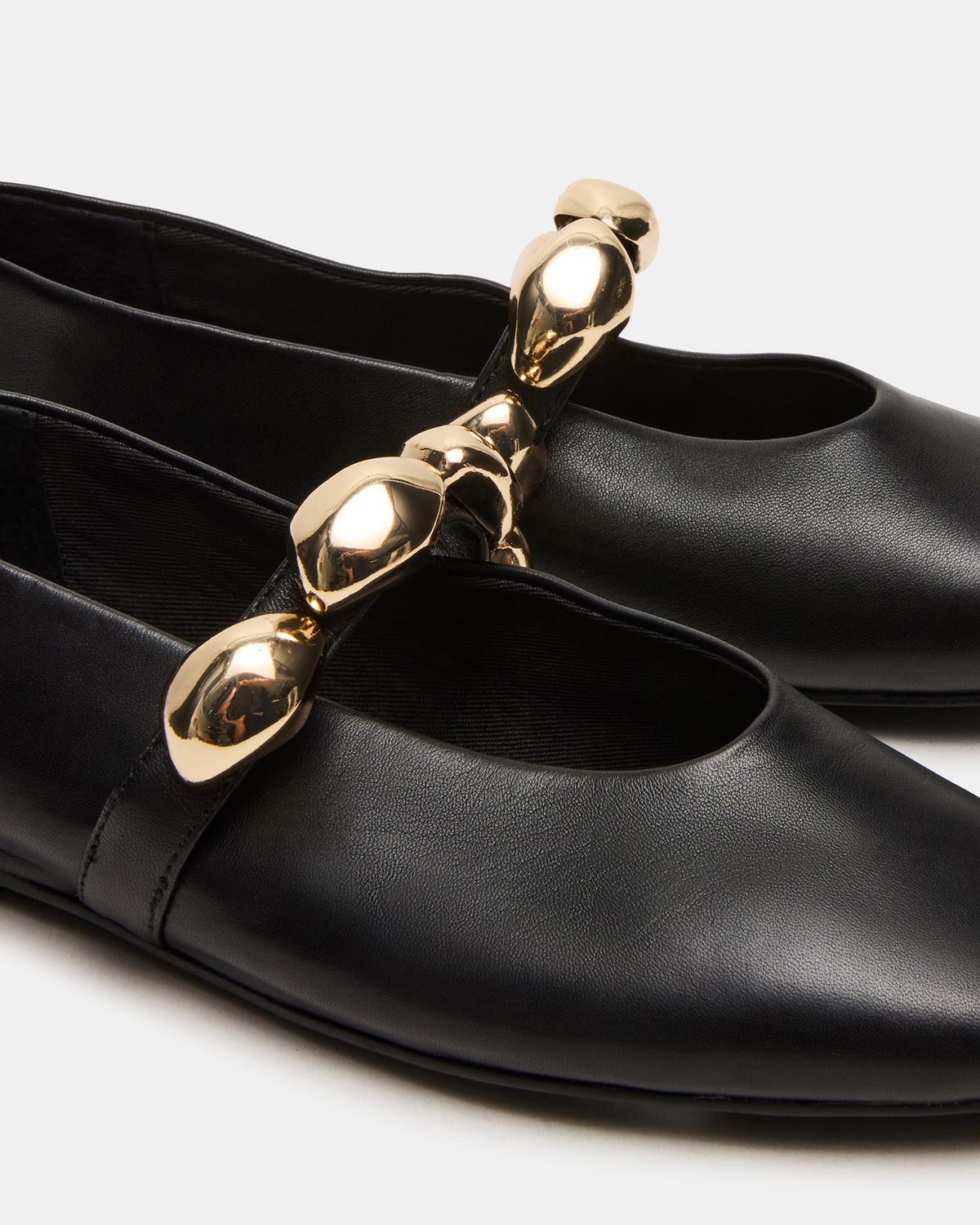 POPPIN Black Leather Mary Jane Ballet Women's Flat - Steve Madden