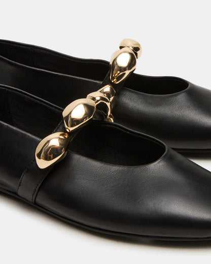 POPPIN Black Leather Mary Jane Ballet Women's Flat - Steve Madden