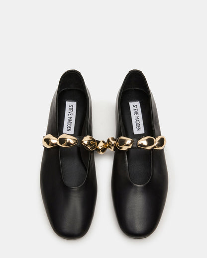 POPPIN Black Leather Mary Jane Ballet Women's Flat - Steve Madden