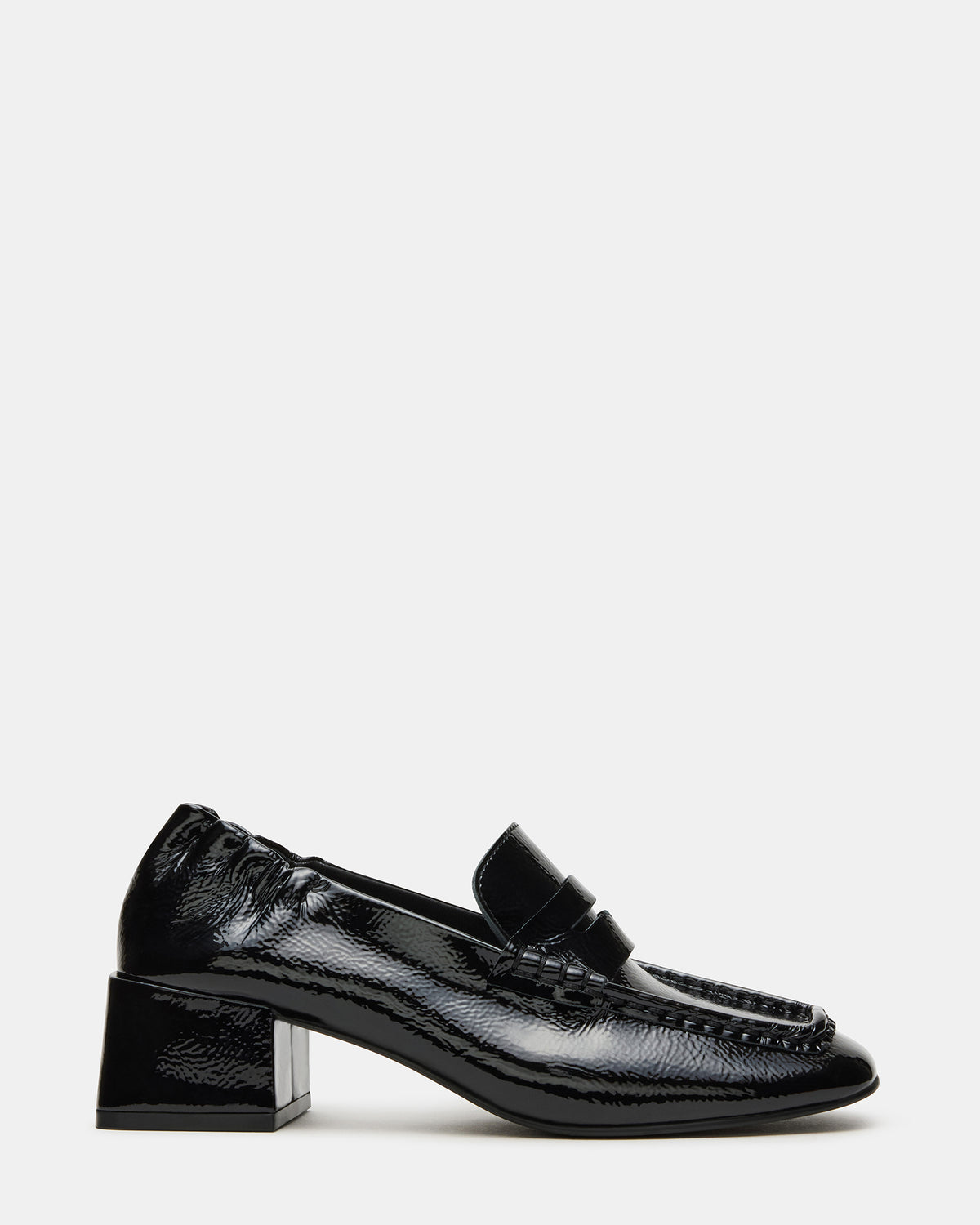 ESTEE Black Crinkle Patent Square-Toe Heeled Women's Loafer - Steve Madden