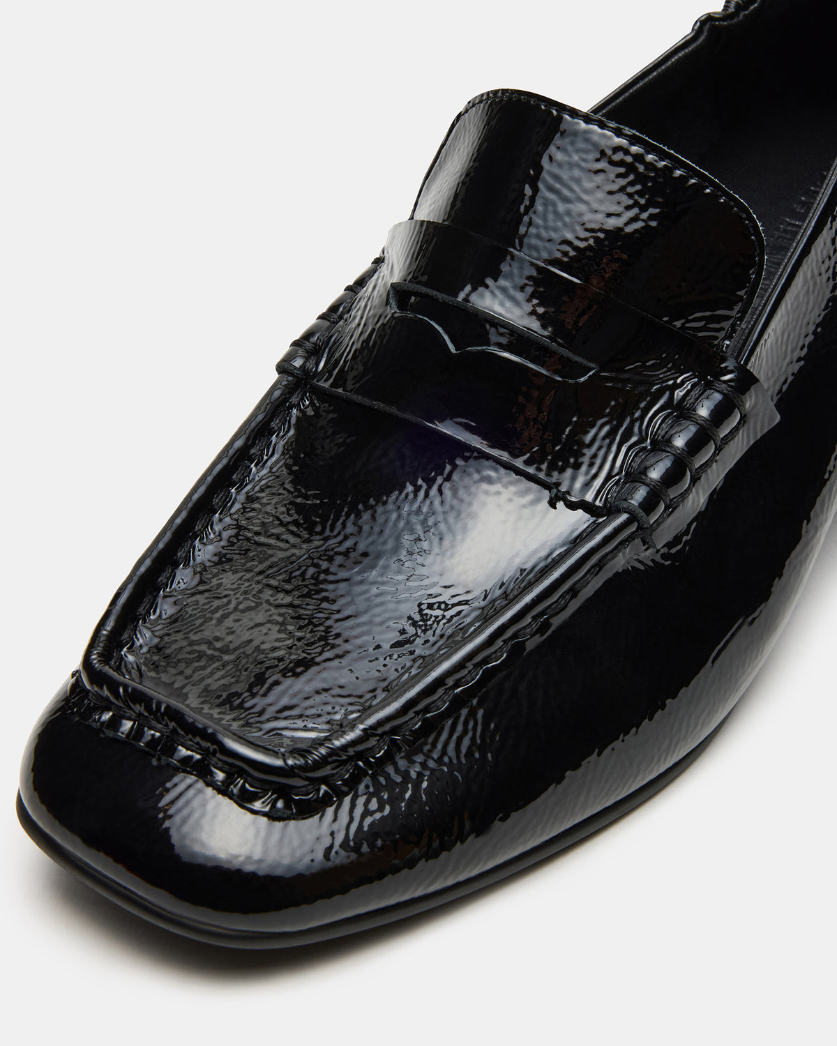 ESTEE Black Crinkle Patent Square-Toe Heeled Women's Loafer - Steve Madden