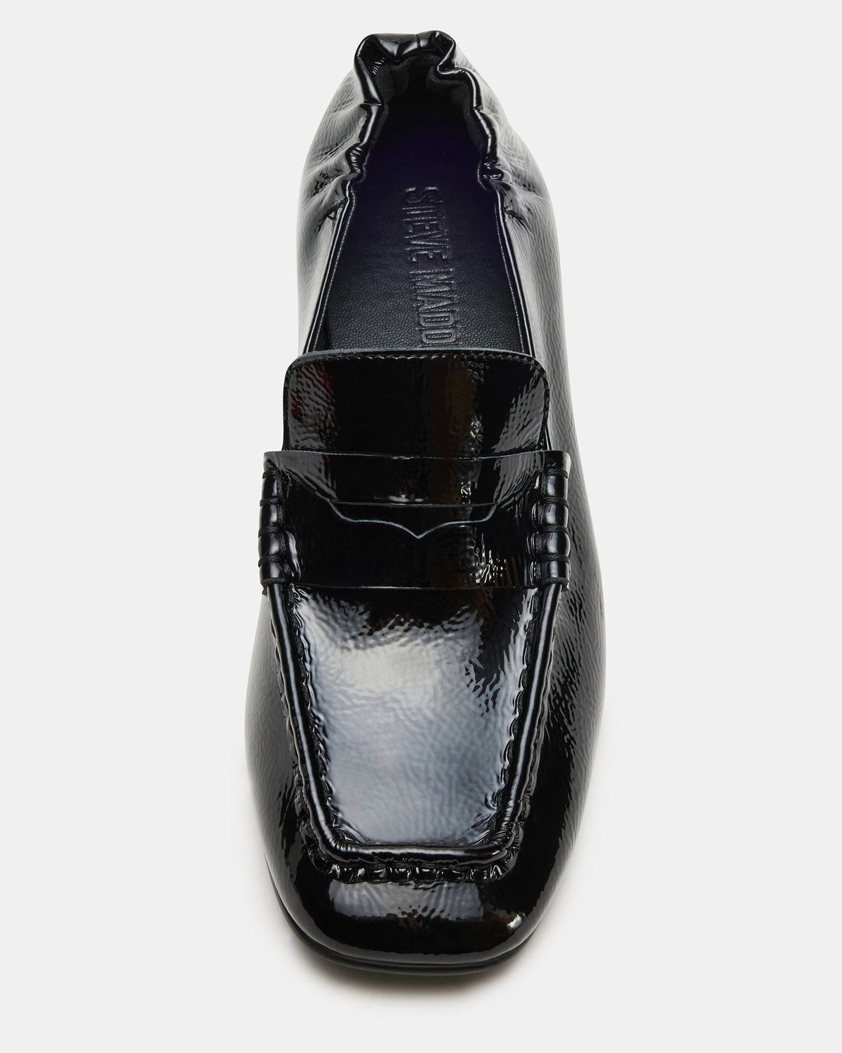 ESTEE Black Crinkle Patent Square-Toe Heeled Women's Loafer - Steve Madden