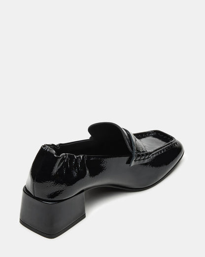 ESTEE Black Crinkle Patent Square-Toe Heeled Women's Loafer - Steve Madden