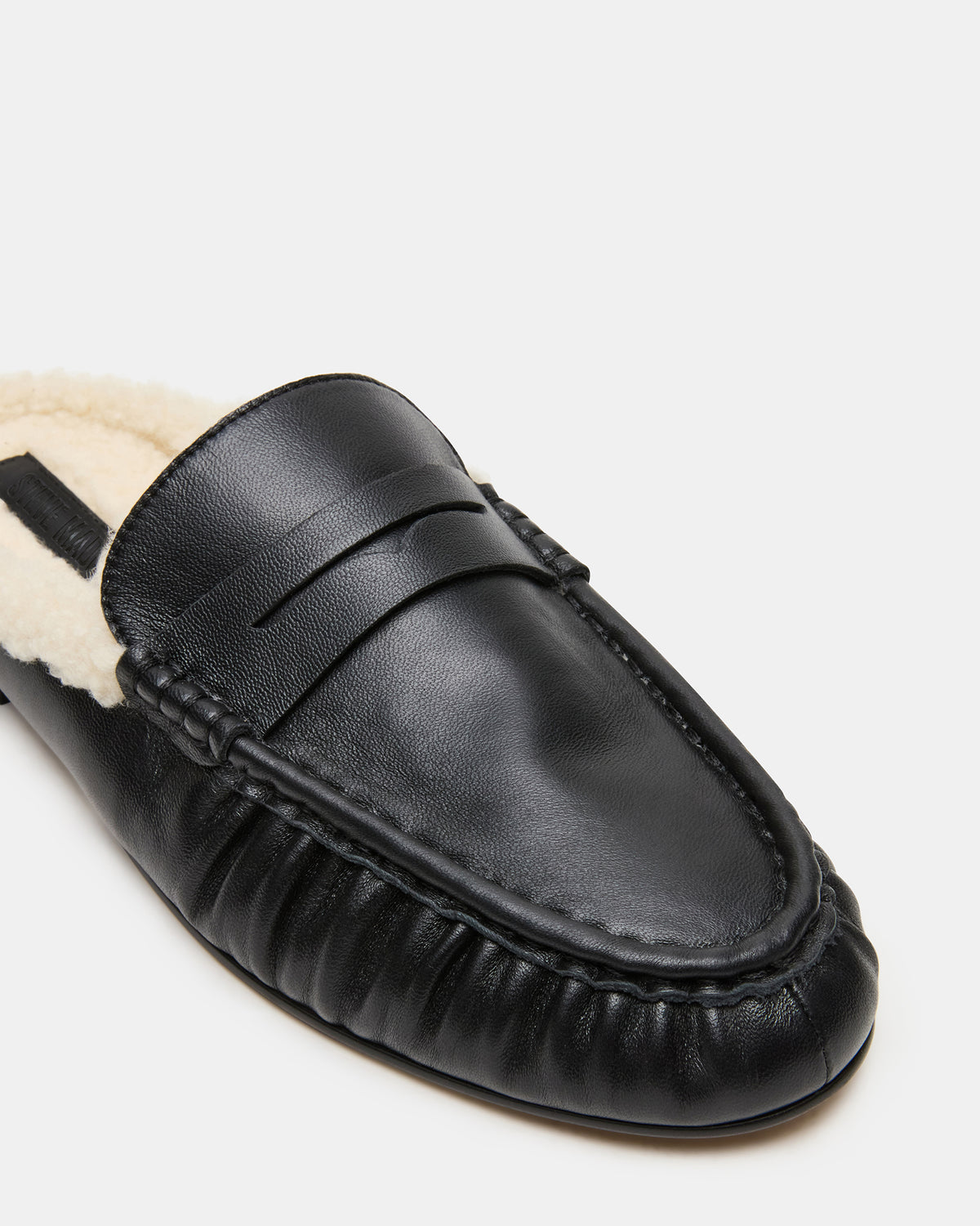 RAFE Faux Fur Black Leather Slip-On Mule Women's Flat - Steve Madden