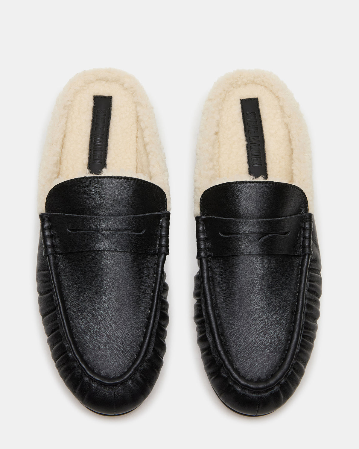 RAFE Faux Fur Black Leather Slip-On Mule Women's Flat - Steve Madden
