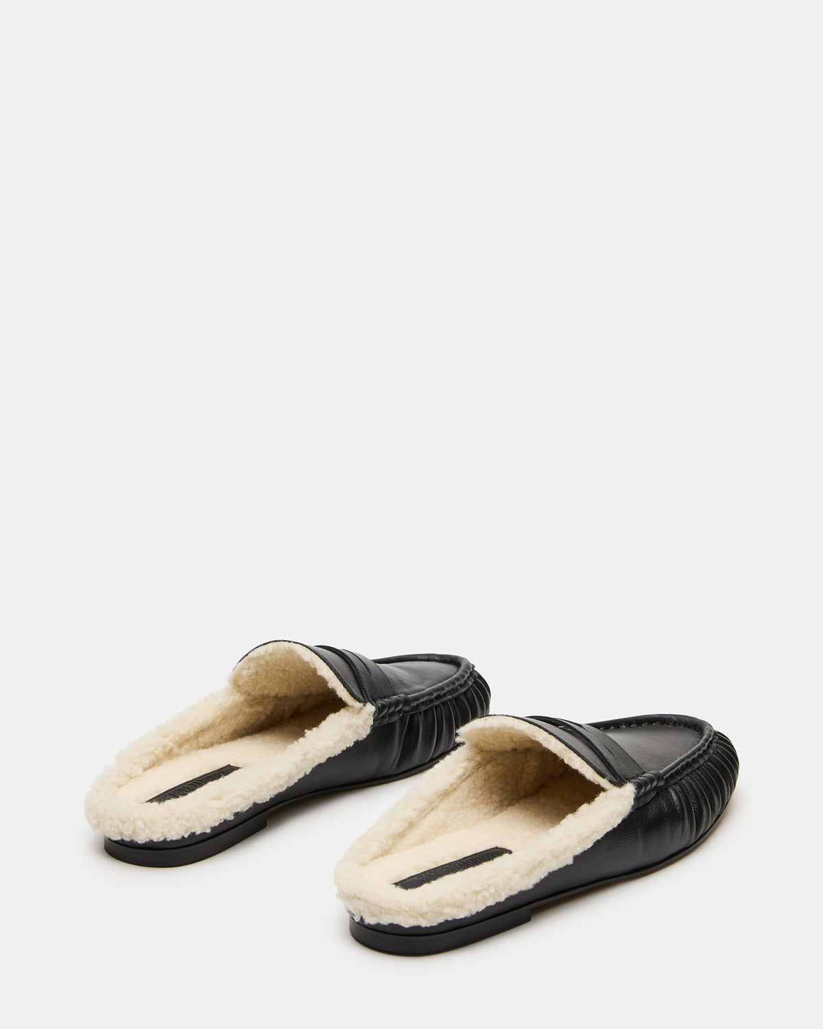 RAFE Faux Fur Black Leather Slip-On Mule Women's Flat - Steve Madden