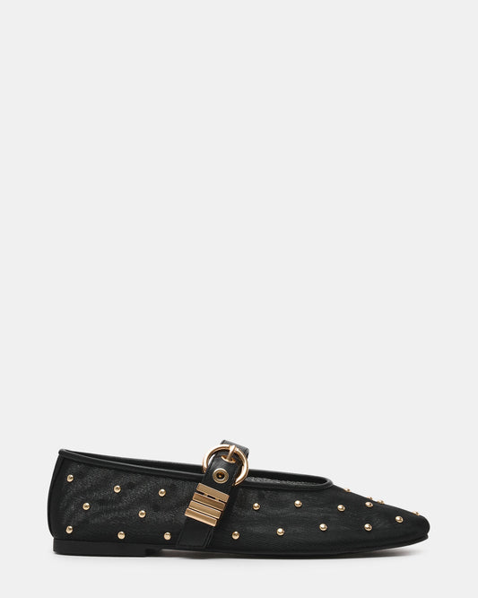 LUCIA Stud Black Multi Mesh Mary Jane Ballet Women's Flat - Steve Madden