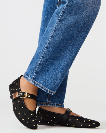 LUCIA Stud Black Multi Mesh Mary Jane Ballet Women's Flat - Steve Madden