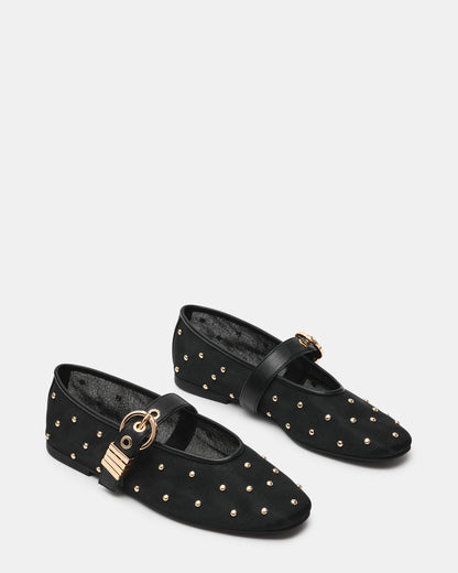LUCIA Stud Black Multi Mesh Mary Jane Ballet Women's Flat - Steve Madden