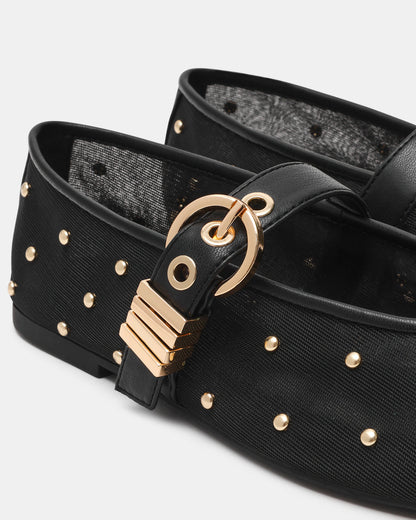 LUCIA Stud Black Multi Mesh Mary Jane Ballet Women's Flat - Steve Madden