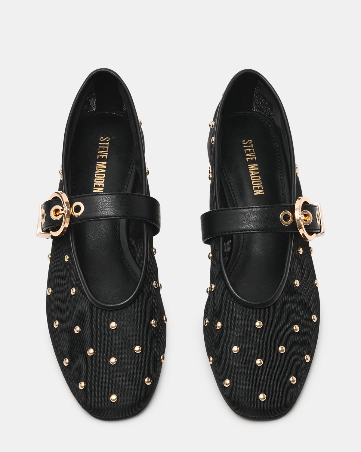 LUCIA Stud Black Multi Mesh Mary Jane Ballet Women's Flat - Steve Madden