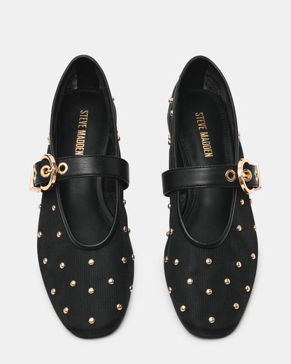 LUCIA Stud Black Multi Mesh Mary Jane Ballet Women's Flat - Steve Madden