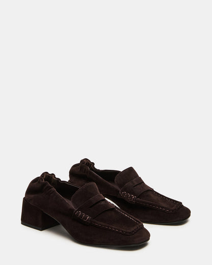 ESTEE Brown Suede Square-Toe Heeled Women's Loafer - Steve Madden