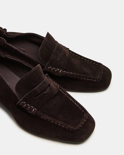 ESTEE Brown Suede Square-Toe Heeled Women's Loafer - Steve Madden