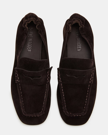 ESTEE Brown Suede Square-Toe Heeled Women's Loafer - Steve Madden