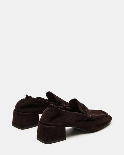 ESTEE Brown Suede Square-Toe Heeled Women's Loafer - Steve Madden