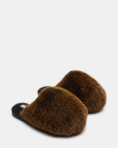 POOF Brown Slip-On Faux Fur Mule Women's Flat - Steve Madden