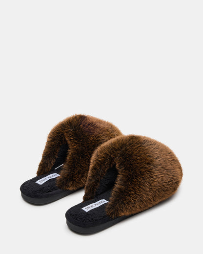POOF Brown Slip-On Faux Fur Mule Women's Flat - Steve Madden