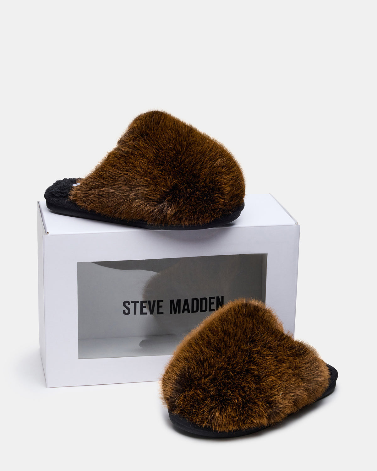 POOF Brown Slip-On Faux Fur Mule Women's Flat - Steve Madden