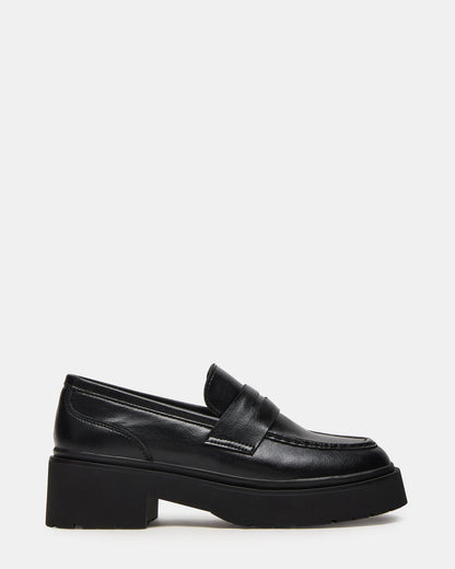 LAYKEN Black Leather Platform Lug Women's Loafer - Steve Madden