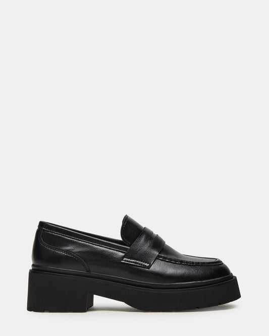 LAYKEN Black Leather Platform Lug Women's Loafer - Steve Madden