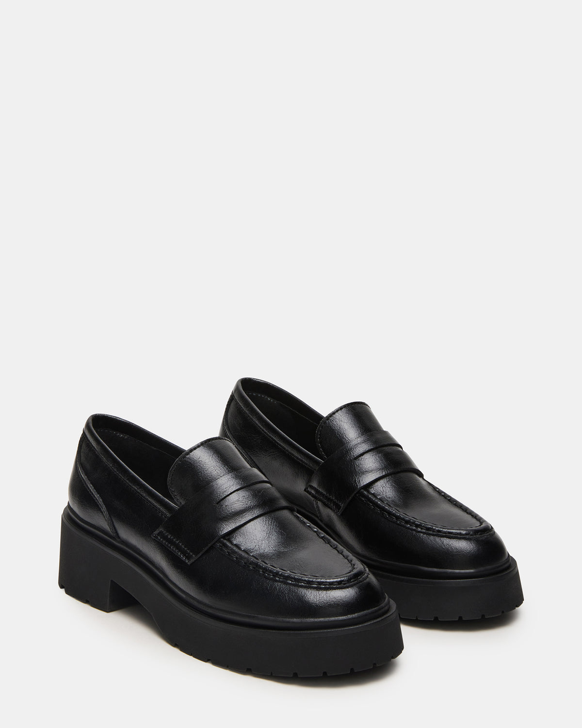 LAYKEN Black Leather Platform Lug Women's Loafer - Steve Madden