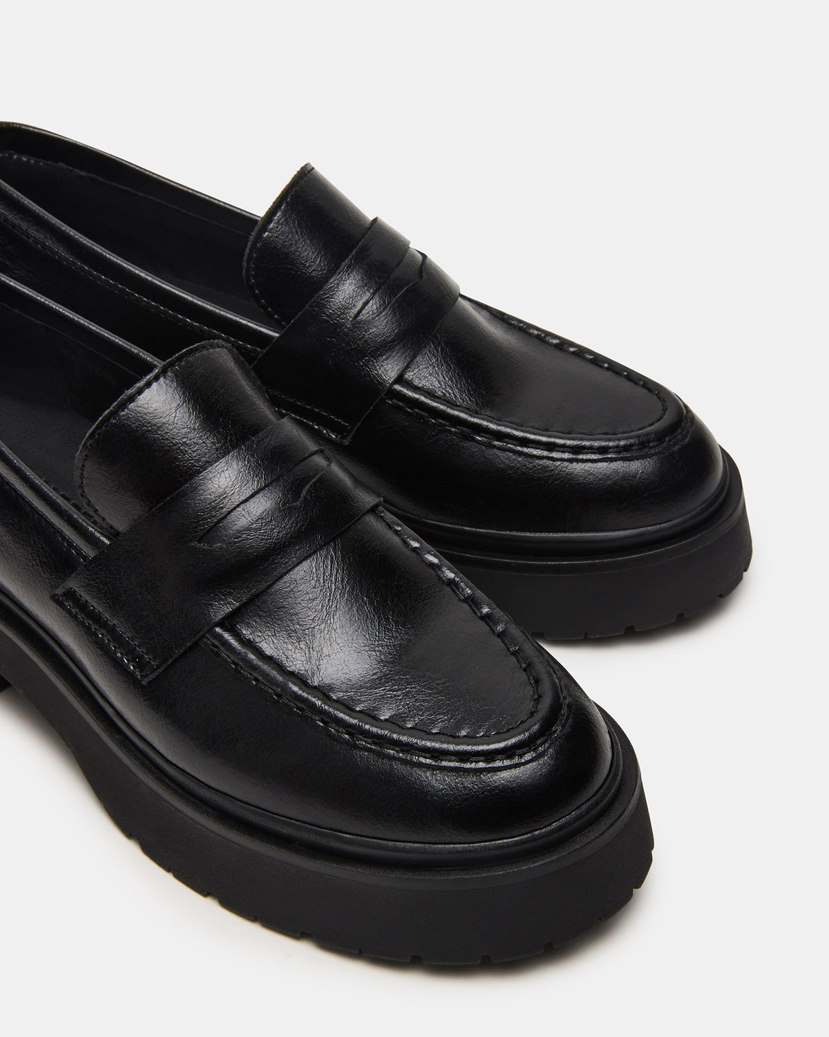 LAYKEN Black Leather Platform Lug Women's Loafer - Steve Madden