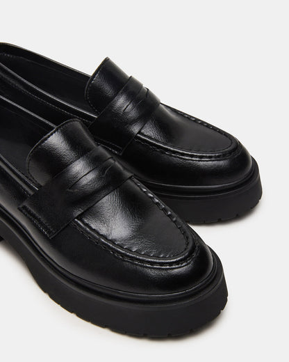 LAYKEN Black Leather Platform Lug Women's Loafer - Steve Madden