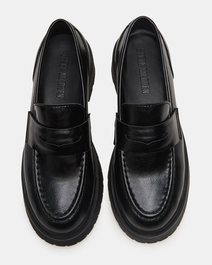 LAYKEN Black Leather Platform Lug Women's Loafer - Steve Madden
