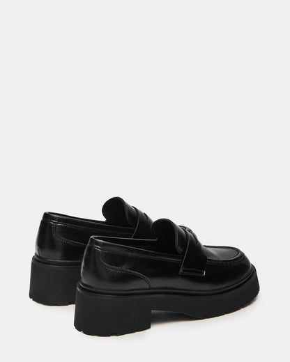 LAYKEN Black Leather Platform Lug Women's Loafer - Steve Madden