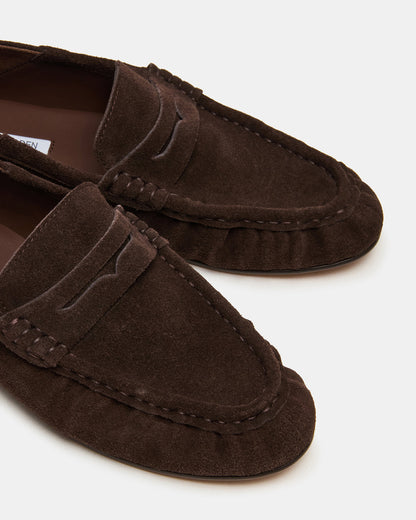 ROGER Chocolate Brown Suede Slip-On Women's Loafer - Steve Madden
