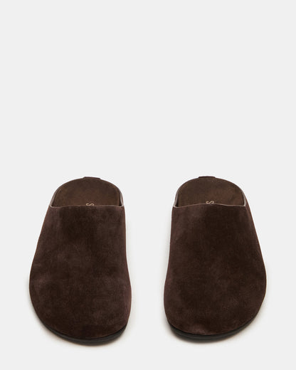 FERN Brown Suede Mule Slip-On Round-Toe Women's Flat - Steve Madden