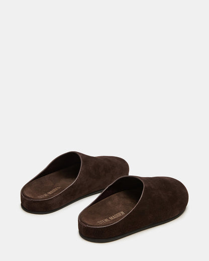 FERN Brown Suede Mule Slip-On Round-Toe Women's Flat - Steve Madden