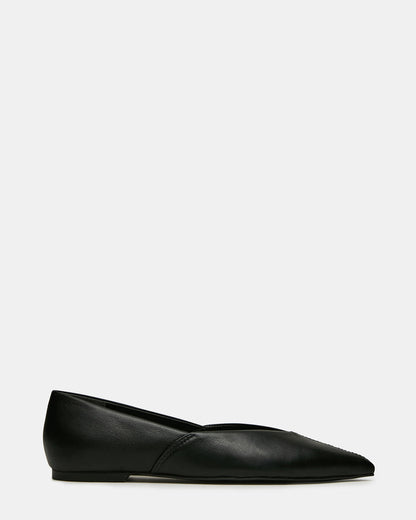 TOVI Black Leather Pointed-Toe Ballet Women's Flat - Steve Madden