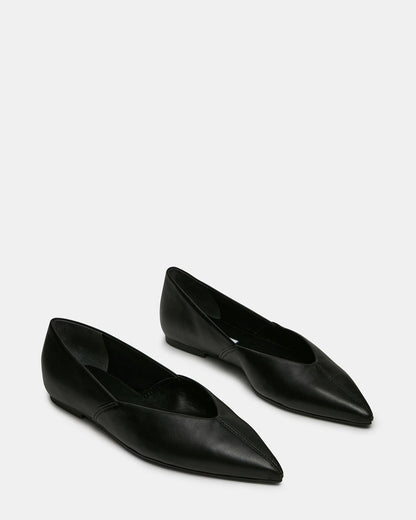 TOVI Black Leather Pointed-Toe Ballet Women's Flat - Steve Madden