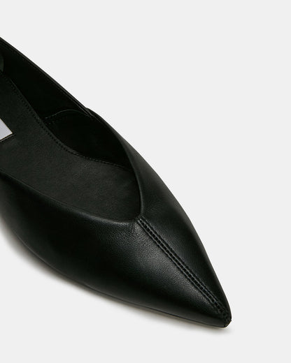 TOVI Black Leather Pointed-Toe Ballet Women's Flat - Steve Madden