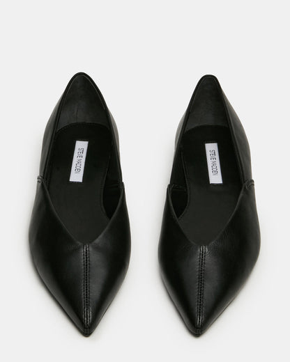 TOVI Black Leather Pointed-Toe Ballet Women's Flat - Steve Madden
