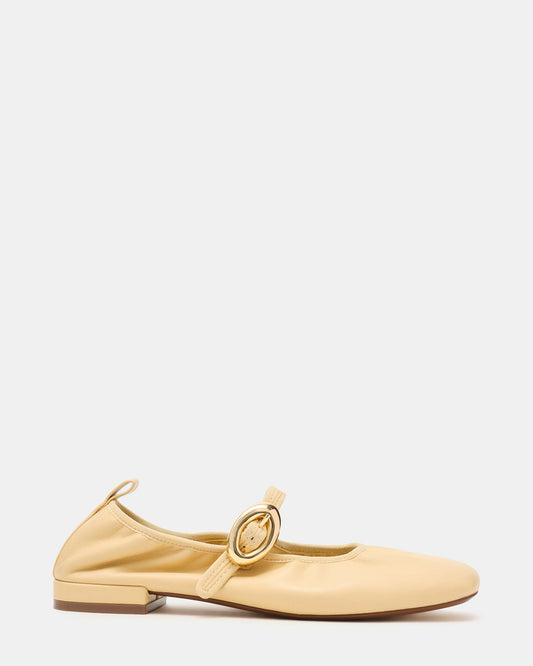 DAFFIA Butter Leather Mary Jane Gold-Detail Buckle Ballet Women's Flat - Steve Madden