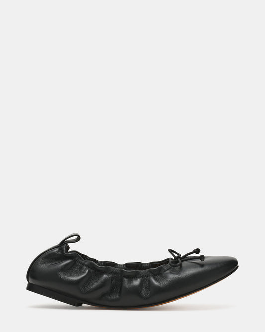 LANTI Black Leather Bow Round-Toe Women's Flat - Steve Madden