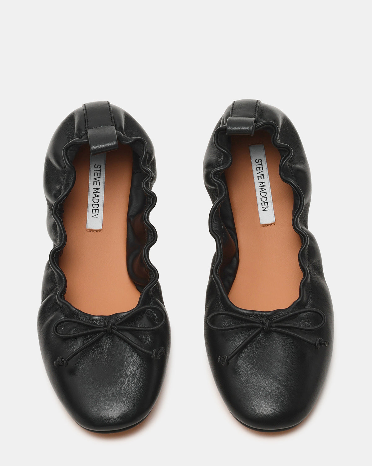 LANTI Black Leather Bow Round-Toe Women's Flat - Steve Madden