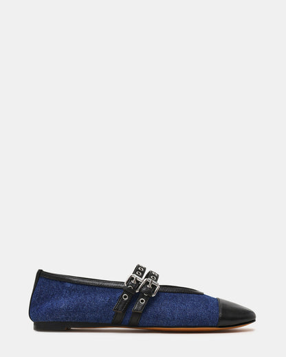 LYDIA Cap Black Denim Mary Jane Ballet Women's Flat - Steve Madden