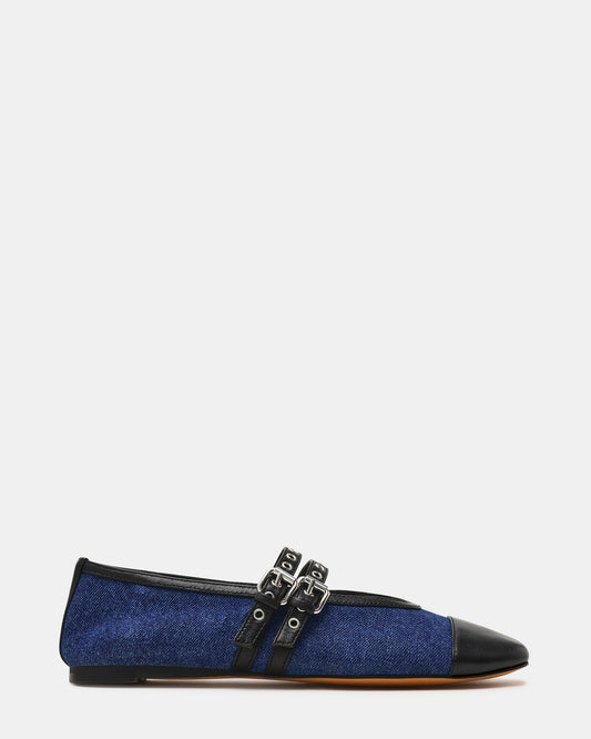 LYDIA Cap Black Denim Mary Jane Ballet Women's Flat - Steve Madden