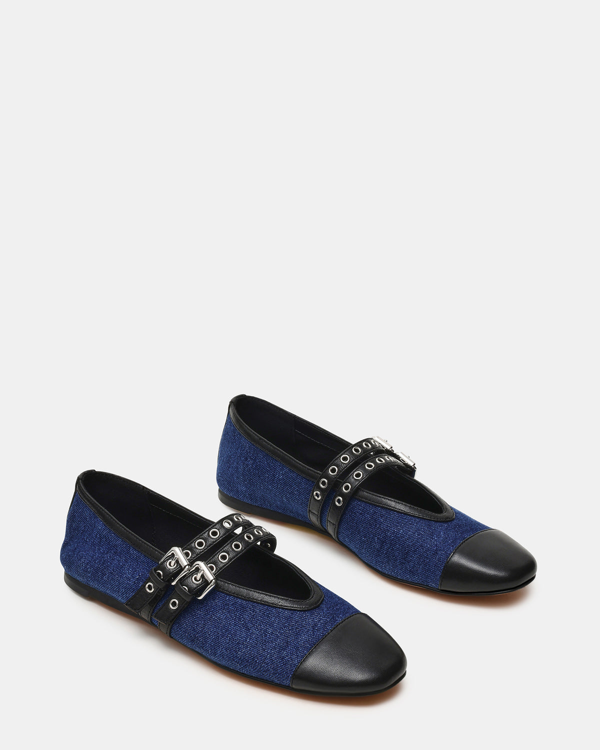 LYDIA Cap Black Denim Mary Jane Ballet Women's Flat - Steve Madden