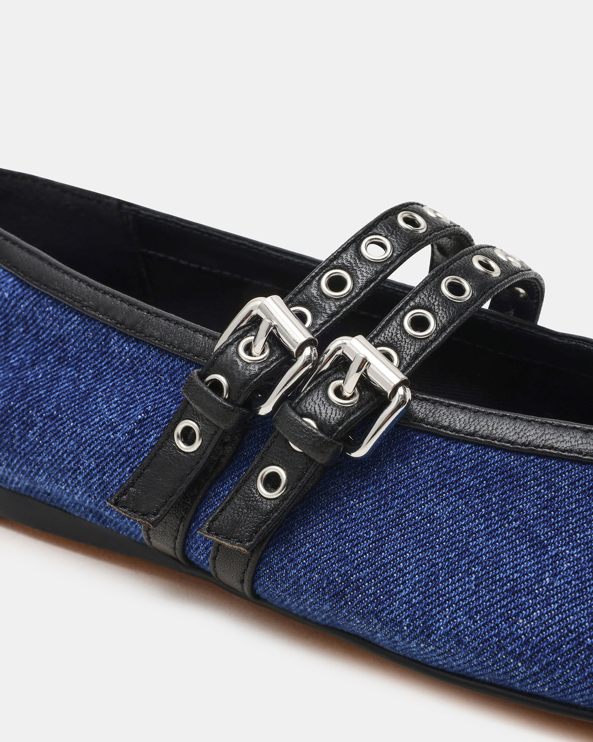 LYDIA Cap Black Denim Mary Jane Ballet Women's Flat - Steve Madden