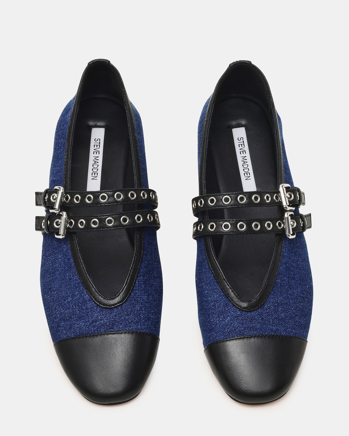 LYDIA Cap Black Denim Mary Jane Ballet Women's Flat - Steve Madden