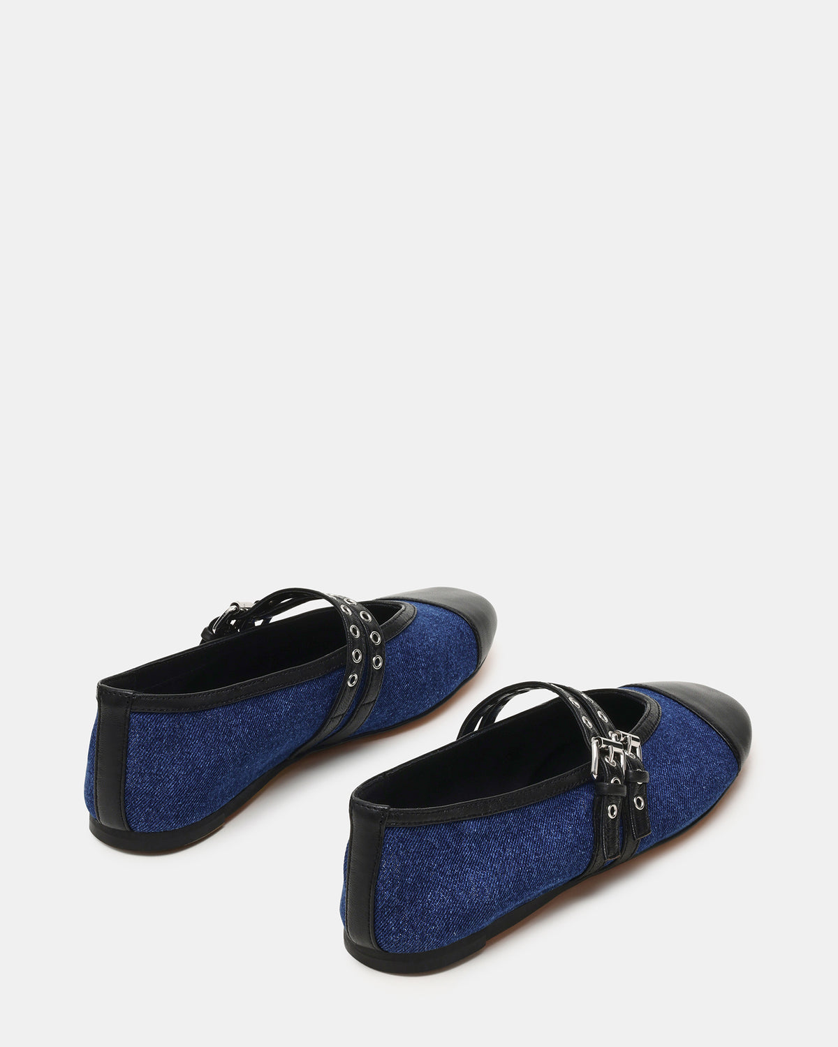 LYDIA Cap Black Denim Mary Jane Ballet Women's Flat - Steve Madden