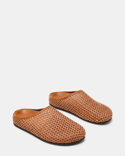 FERN Tan Raffia Mesh Mule Slip-On Round-Toe Women's Flat - Steve Madden